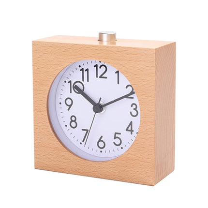 Solid Wood Silent Snooze Alarm Clock with Pointer(Square Wood Color)-garmade.com