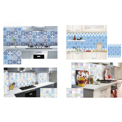 2 PCS Kitchen Anti-Smoke Tile Wall Stickers Stove Wallpaper(Blue Ans White Porcelain)-garmade.com