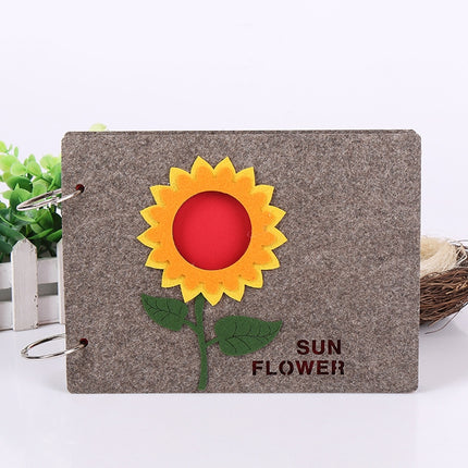 2 PCS 8 Inch 30 Sheets Retro Cartoon Photo Album Felt Album Creative Hollow Souvenir Album，(Dark Gray Sunflower)-garmade.com