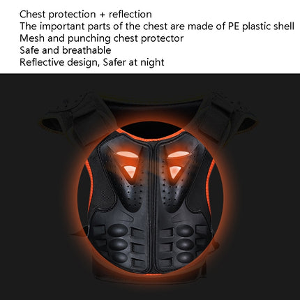 SULAITE Children Skating Back Protector Chest Protector Spine Protector Night Reflective Armor Child Riding Armor, Specification: S(Black)-garmade.com