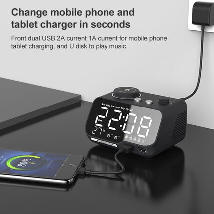M9 Wireless Bluetooth Speaker Multifunctional Desktop Alarm Clock Support TF Card & U Disk & AUX US Plug(White)-garmade.com