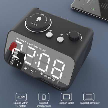 M9 Wireless Bluetooth Speaker Multifunctional Desktop Alarm Clock Support TF Card & U Disk & AUX UK Plug(Black)-garmade.com