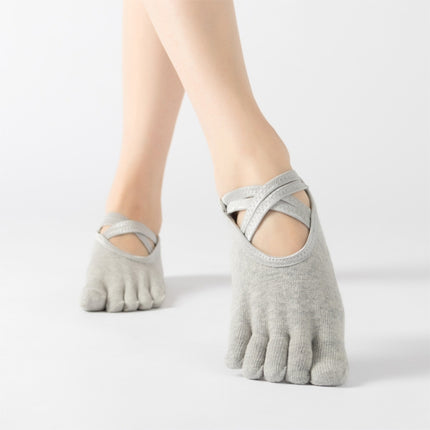 Terry Five-Finger Socks Cotton Thickened Warm and Non-Slip Yoga Socks Cross Strap Dance Socks, Size: One Size(Full Toe (Light Gray))-garmade.com