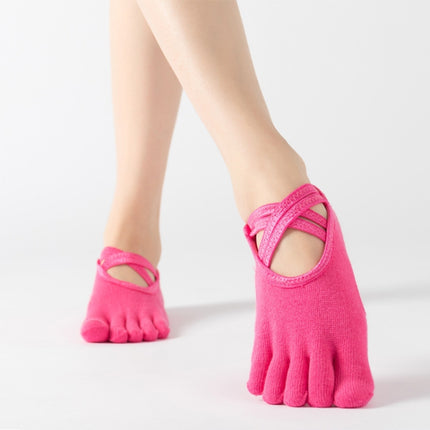 Terry Five-Finger Socks Cotton Thickened Warm and Non-Slip Yoga Socks Cross Strap Dance Socks, Size: One Size(Full Toe (Rose Red))-garmade.com