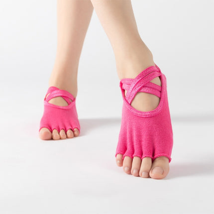 Terry Five-Finger Socks Cotton Thickened Warm and Non-Slip Yoga Socks Cross Strap Dance Socks, Size: One Size(Open Toe (Rose Red))-garmade.com