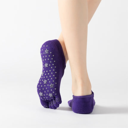Terry Five-Finger Socks Cotton Thickened Warm and Non-Slip Yoga Socks Cross Strap Dance Socks, Size: One Size(Open Toe (Deep Purple))-garmade.com
