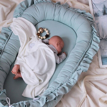 Lace Cotton Baby Uterus Bionic Bed Portable Newborn Bed Mat(Gray)-garmade.com