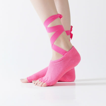 Yoga Five-Finger Socks Open-Toe Lace-Up Dance Socks Particle Non-Slip Socks, Size: One Size(Rose Red)-garmade.com