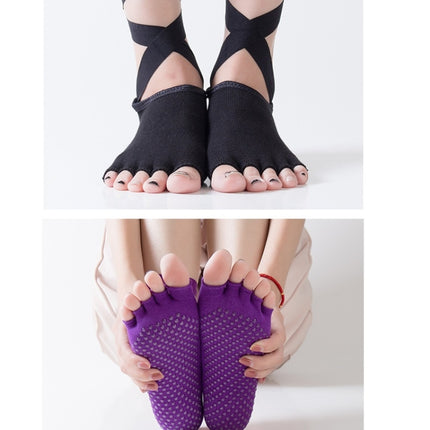 Yoga Five-Finger Socks Open-Toe Lace-Up Dance Socks Particle Non-Slip Socks, Size: One Size(Light Gray)-garmade.com