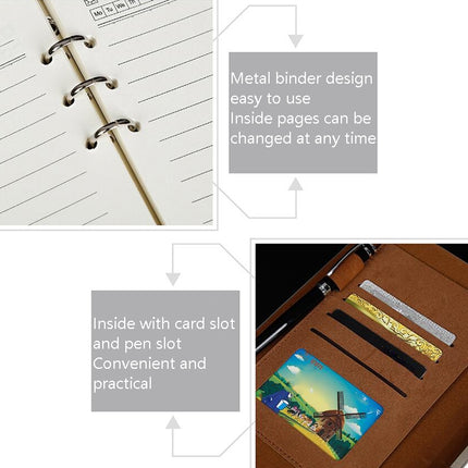 2 PCS Business Notebook Imitation Leather PU Tri-Fold Loose-Leaf Notepad, Specification: A5(Brown)-garmade.com