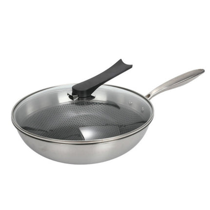 Household 304 Stainless Steel Oil-free and Uncoated Flat-bottom Wok Suitable for Induction Cooker Gas, Size:32cm-garmade.com