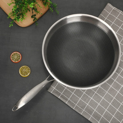 Household 304 Stainless Steel Oil-free and Uncoated Flat-bottom Wok Suitable for Induction Cooker Gas, Size:32cm-garmade.com