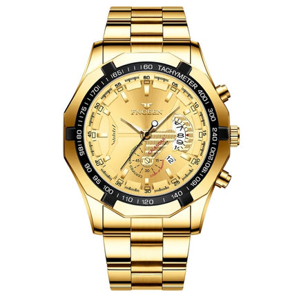FNGEEN S001 Men Waterproof Watch Non-Mechanical Calendar Watch(Full Gold Gold Surface)-garmade.com