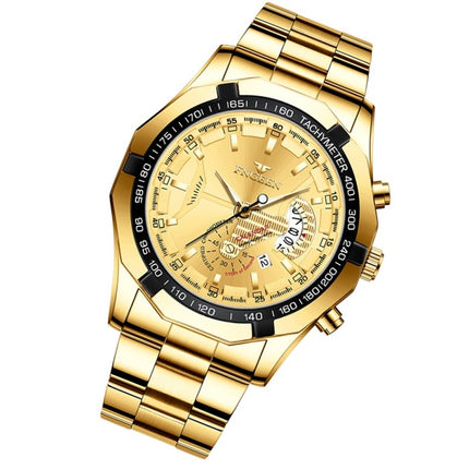 FNGEEN S001 Men Waterproof Watch Non-Mechanical Calendar Watch(Full Gold Gold Surface)-garmade.com