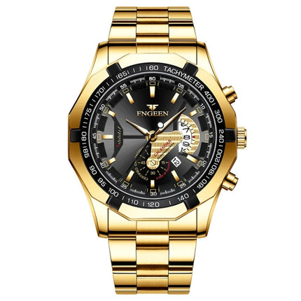 FNGEEN S001 Men Waterproof Watch Non-Mechanical Calendar Watch(Full Gold Black Surface)-garmade.com