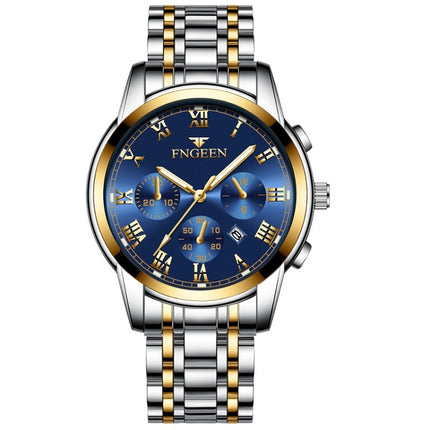 FNGEEN 4006 Men Automatic Mechanical Watch Waterproof Quartz Watch(Gold Blue Surface)-garmade.com