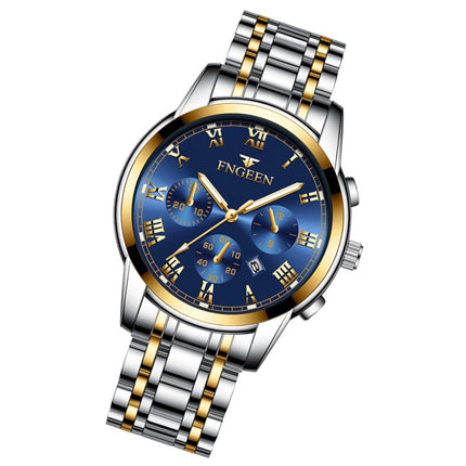 FNGEEN 4006 Men Automatic Mechanical Watch Waterproof Quartz Watch(Gold Blue Surface)-garmade.com