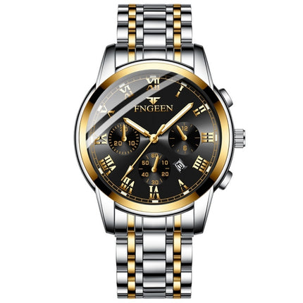 FNGEEN 4006 Men Automatic Mechanical Watch Waterproof Quartz Watch(Gold Black Surface)-garmade.com