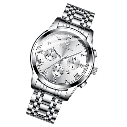 FNGEEN 4006 Men Automatic Mechanical Watch Waterproof Quartz Watch(White Steel White Surface)-garmade.com