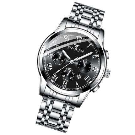 FNGEEN 4006 Men Automatic Mechanical Watch Waterproof Quartz Watch(White Steel Black Surface)-garmade.com