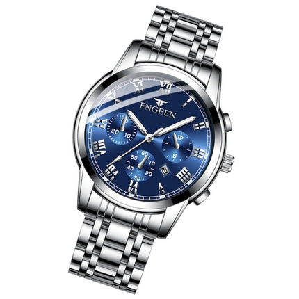 FNGEEN 4006 Men Automatic Mechanical Watch Waterproof Quartz Watch(White Steel Blue Surface)-garmade.com
