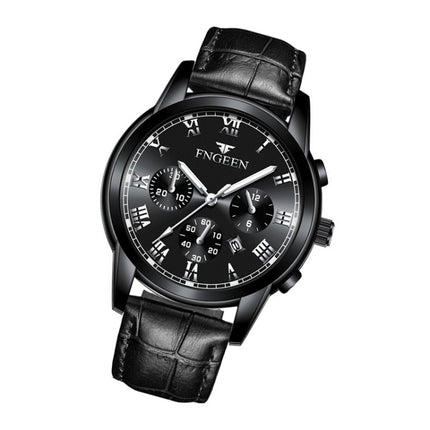 FNGEEN 4006 Men Automatic Mechanical Watch Waterproof Quartz Watch(Black Leather Black Steel Black Surface)-garmade.com