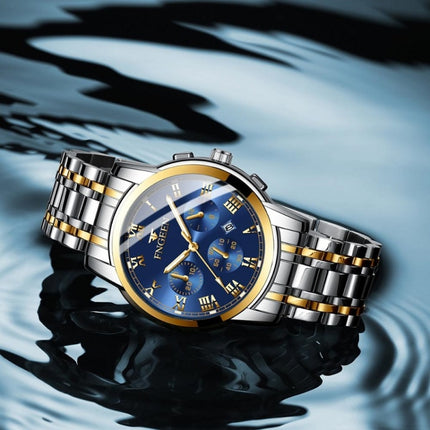 FNGEEN 4006 Men Automatic Mechanical Watch Waterproof Quartz Watch(Black Steel Blue Surface)-garmade.com