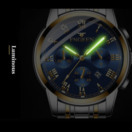 FNGEEN 4006 Men Automatic Mechanical Watch Waterproof Quartz Watch(Gold Black Surface)-garmade.com