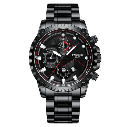 FNGEEN 5757 Men Waterproof Sports Fashion Stainless Steel Watch(Black Steel Black Surface)-garmade.com