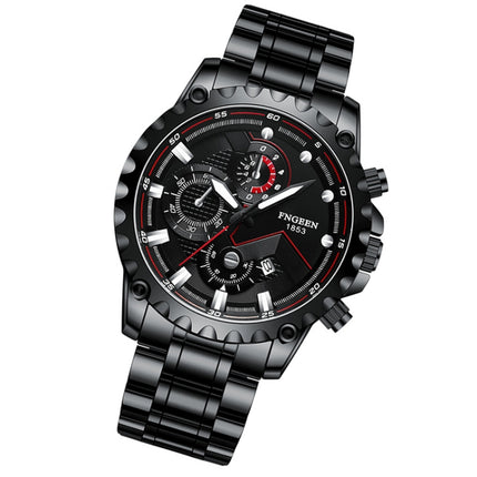 FNGEEN 5757 Men Waterproof Sports Fashion Stainless Steel Watch(Black Steel Black Surface)-garmade.com