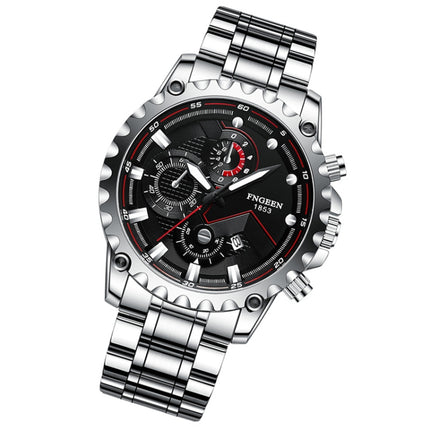 FNGEEN 5757 Men Waterproof Sports Fashion Stainless Steel Watch(White Steel Black Surface)-garmade.com