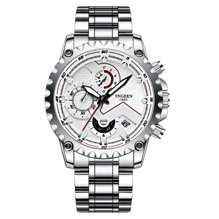 FNGEEN 5757 Men Waterproof Sports Fashion Stainless Steel Watch(White Steel White Surface)-garmade.com