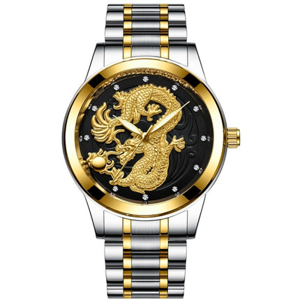 FNGEEN S666 Waterproof Luminous Non-Mechanical Watch Quartz Ultra-Thin Dragon Or Phoenix Pattern Couple Watch(Between Gold Black Surface)-garmade.com