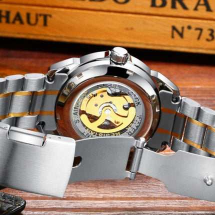 FNGEEN 8866 Men Waterproof Watch Fashion Double-Sided Hollow Automatic Mechanical Watch(White Steel White Surface)-garmade.com