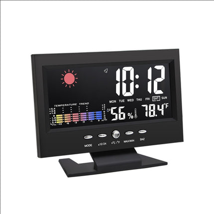 8082T Weather Forecast Clock LED Color Screen Perpetual Calendar Temperature And Humidity Intelligent Voice Control Electronic Alarm Cloc,Specification: Black-garmade.com