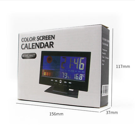 8082T Weather Forecast Clock LED Color Screen Perpetual Calendar Temperature And Humidity Intelligent Voice Control Electronic Alarm Cloc,Specification: Black-garmade.com