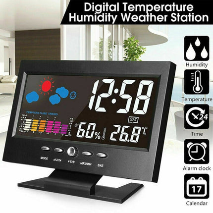 8082T Weather Forecast Clock LED Color Screen Perpetual Calendar Temperature And Humidity Intelligent Voice Control Electronic Alarm Cloc,Specification: Black-garmade.com