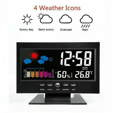8082T Weather Forecast Clock LED Color Screen Perpetual Calendar Temperature And Humidity Intelligent Voice Control Electronic Alarm Cloc,Specification: Black-garmade.com