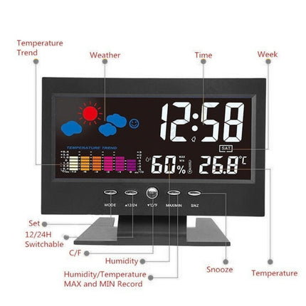 8082T Weather Forecast Clock LED Color Screen Perpetual Calendar Temperature And Humidity Intelligent Voice Control Electronic Alarm Cloc,Specification: Black-garmade.com