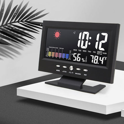 8082T Weather Forecast Clock LED Color Screen Perpetual Calendar Temperature And Humidity Intelligent Voice Control Electronic Alarm Cloc,Specification: Black + USB-garmade.com