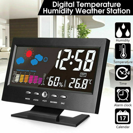 8082T Weather Forecast Clock LED Color Screen Perpetual Calendar Temperature And Humidity Intelligent Voice Control Electronic Alarm Cloc,Specification: Black + USB-garmade.com