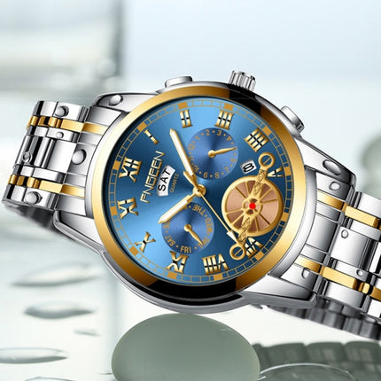 FNGEEN 4001 Men Non-Mechanical Watch Multi-Function Quartz Watch, Colour: Gold Blue Surface-garmade.com