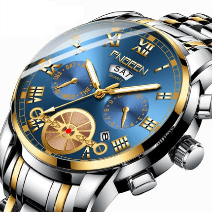 FNGEEN 4001 Men Non-Mechanical Watch Multi-Function Quartz Watch, Colour: White Steel Blue Surface-garmade.com