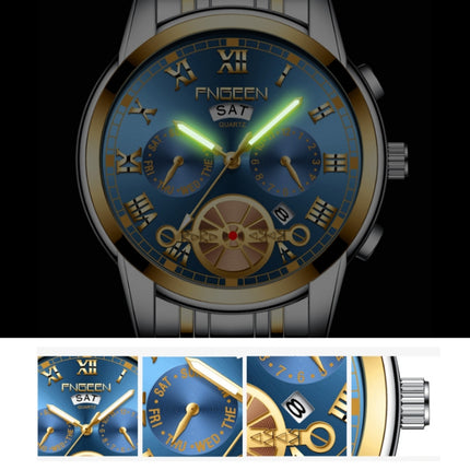 FNGEEN 4001 Men Non-Mechanical Watch Multi-Function Quartz Watch, Colour: White Steel Blue Surface-garmade.com