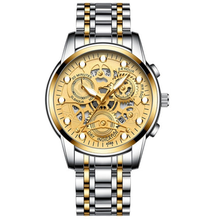 FNGEEN 4088 Men Hollow Quartz Watch Student Waterproof Luminous Watch(Gold And Gold Surface)-garmade.com