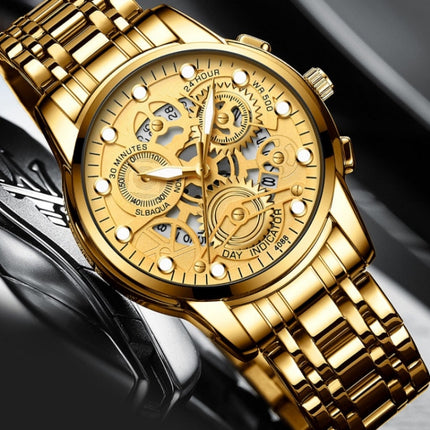 FNGEEN 4088 Men Hollow Quartz Watch Student Waterproof Luminous Watch(Gold And Gold Surface)-garmade.com