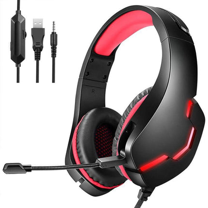 J10 Wired Gaming Headset Gaming Luminous Headset(Black Red)-garmade.com