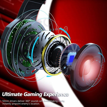 ERXUNG J5 Head-Mounted Gaming Headset Wire-Controlled Desktop Computer Gaming With Microphone Luminous Headset(Black Red )-garmade.com