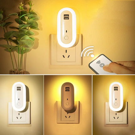 Dual-USB Remote Control Timer Dimming Night Light Bedroom Socket LED Wall Light, CN Plug-garmade.com
