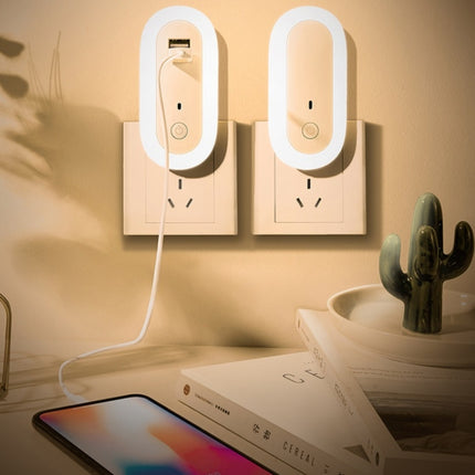 Dual-USB Remote Control Timer Dimming Night Light Bedroom Socket LED Wall Light, CN Plug-garmade.com